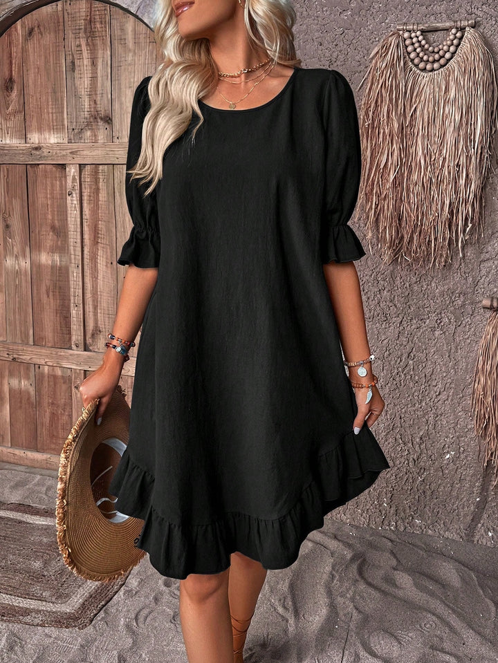 Zarah™ Puffed Sleeves Linen Dress