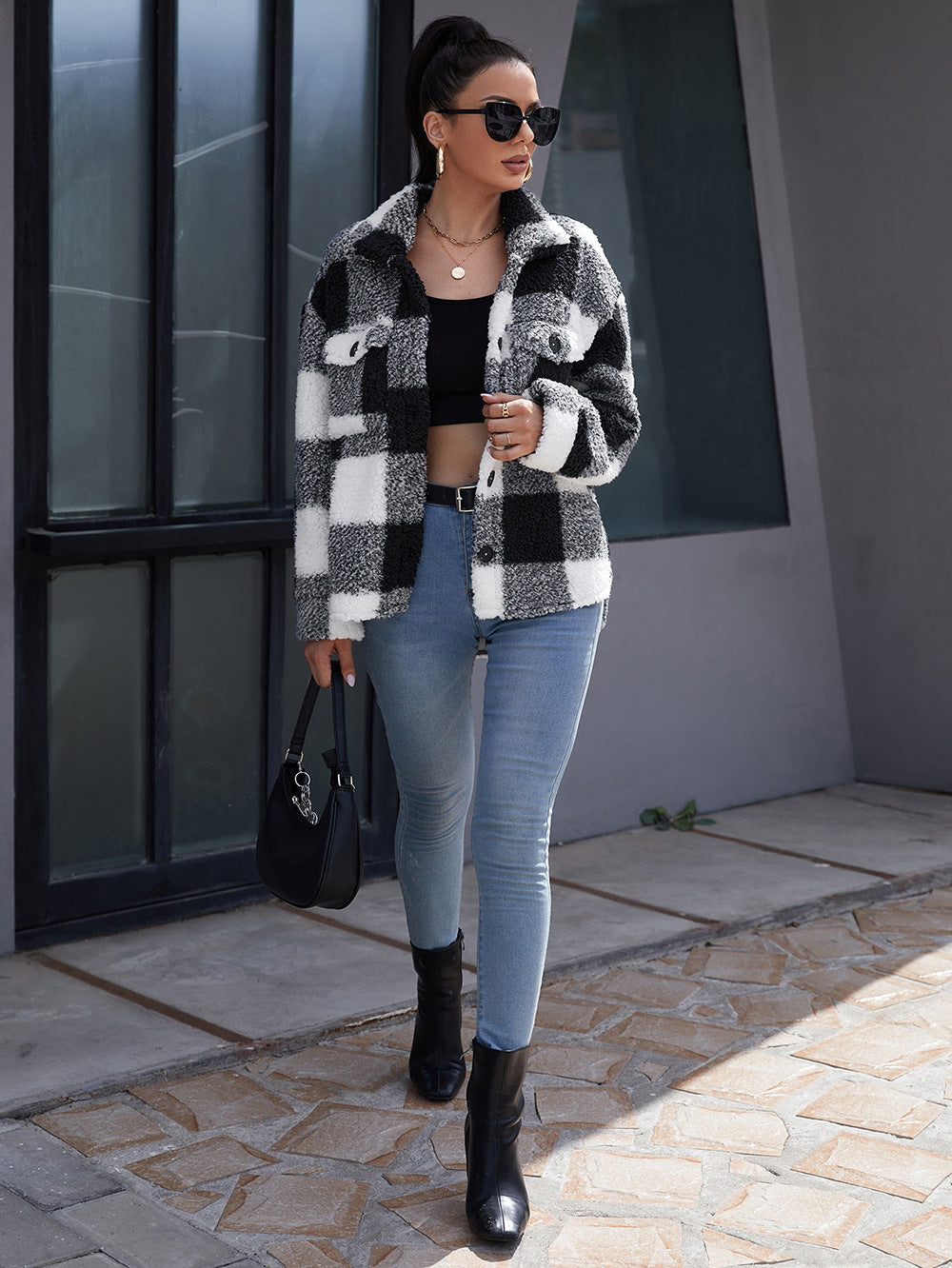 Layla - Cozy Fleece Plaid Jacket