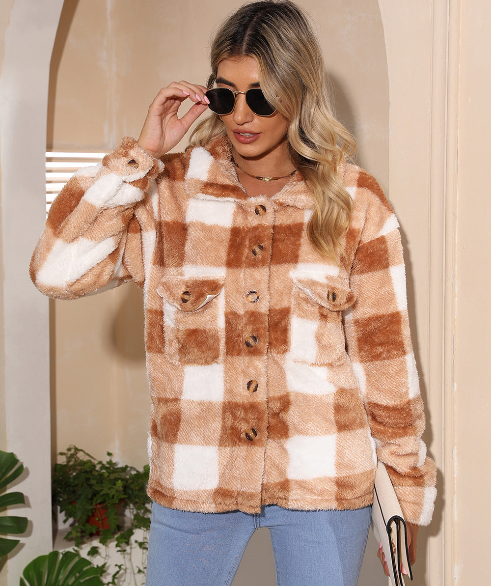 Layla - Cozy Fleece Plaid Jacket