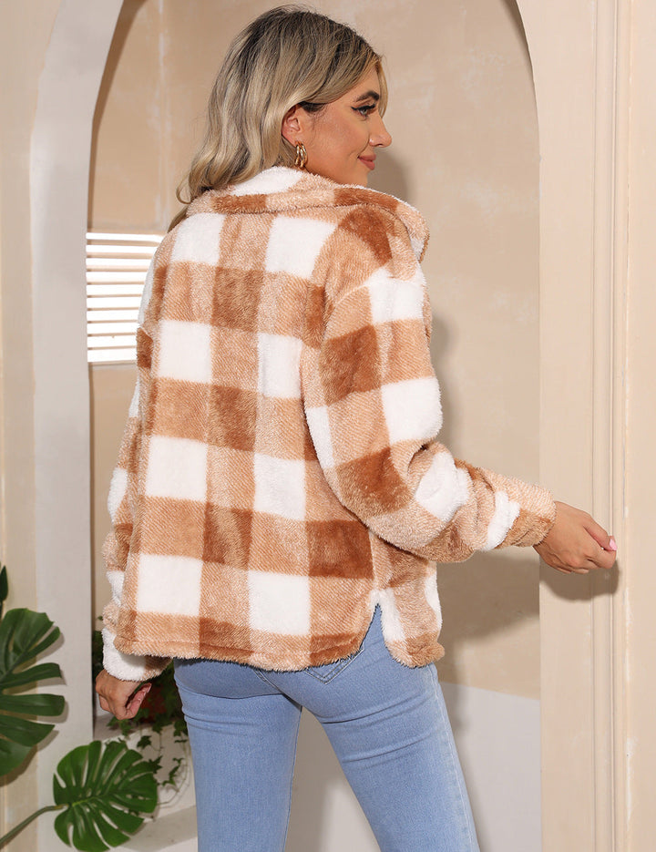 Layla - Cozy Fleece Plaid Jacket