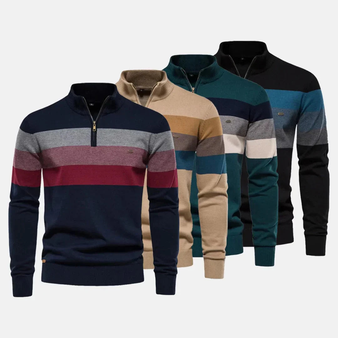 Ryan - Striped Zip Neck Jumper